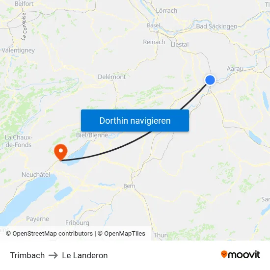 Trimbach to Le Landeron map