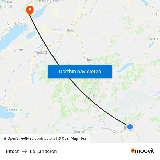 Bitsch to Le Landeron map