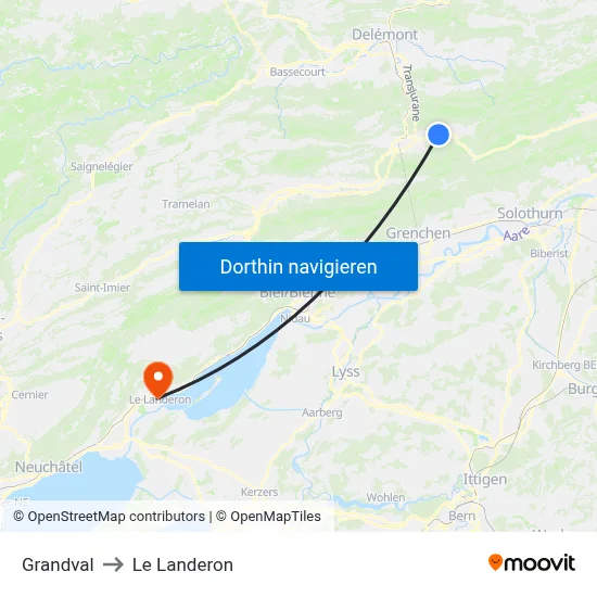 Grandval to Le Landeron map