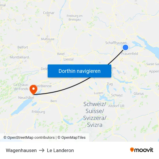 Wagenhausen to Le Landeron map