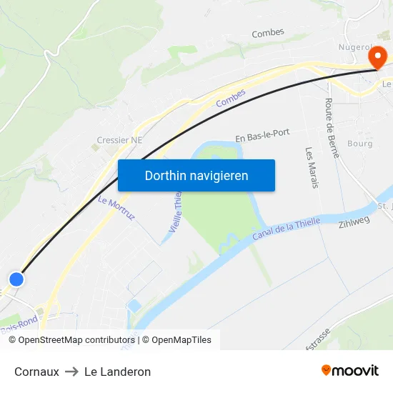 Cornaux to Le Landeron map