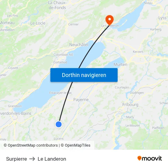 Surpierre to Le Landeron map