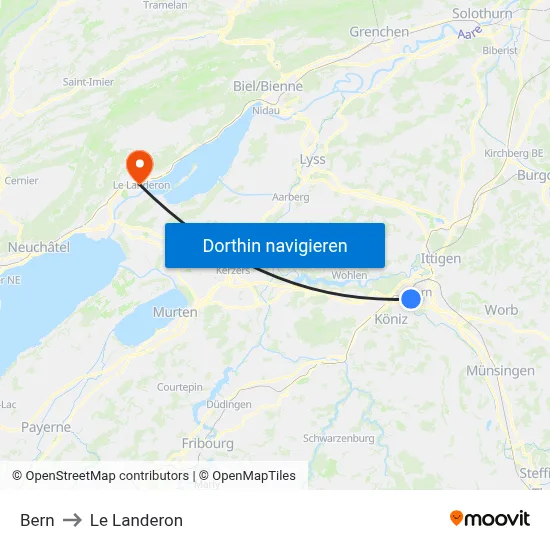 Bern to Le Landeron map
