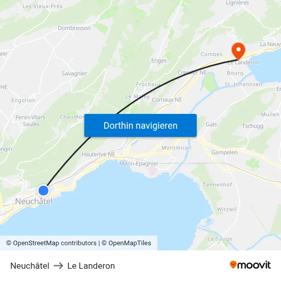 Neuchâtel to Le Landeron map
