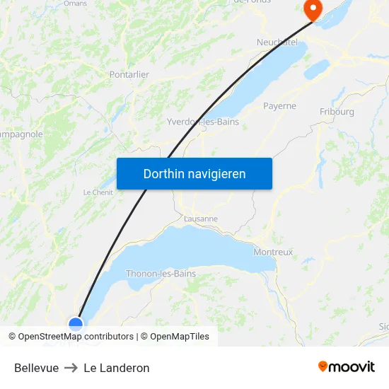 Bellevue to Le Landeron map