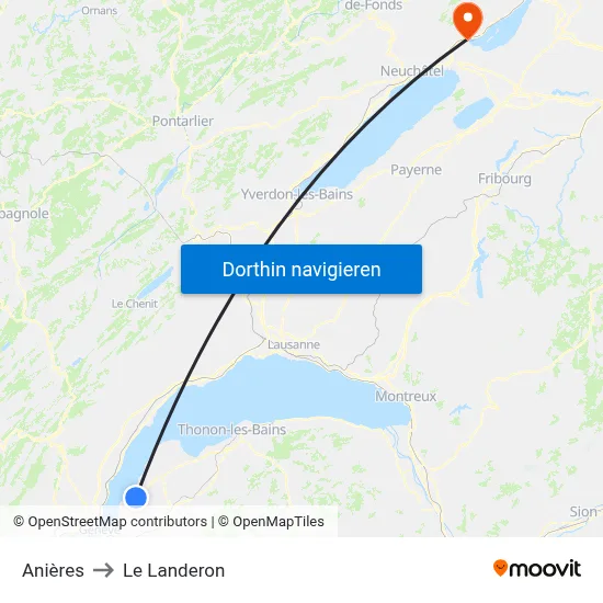 Anières to Le Landeron map