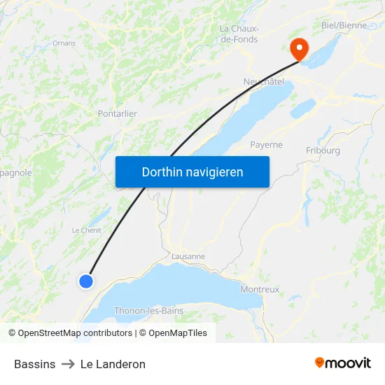 Bassins to Le Landeron map