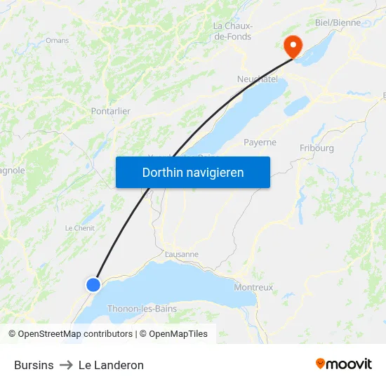 Bursins to Le Landeron map