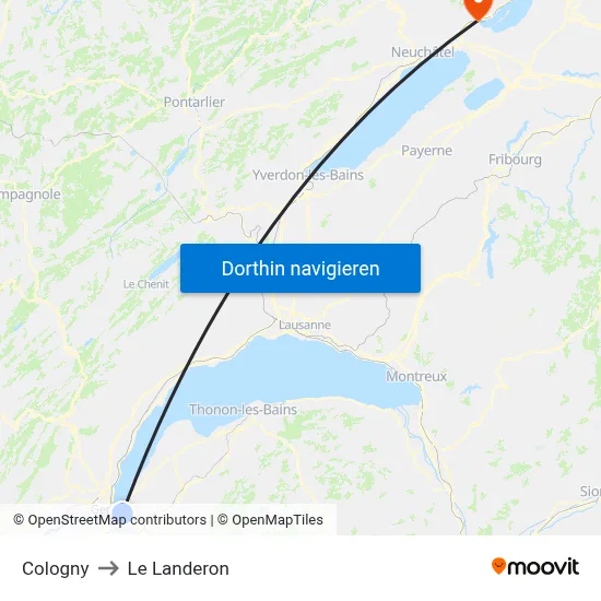 Cologny to Le Landeron map