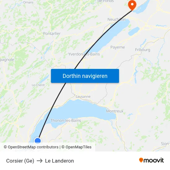 Corsier (Ge) to Le Landeron map