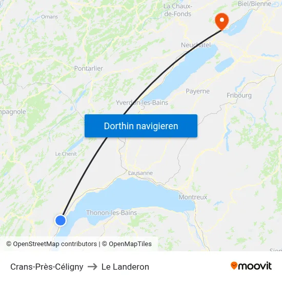 Crans-Près-Céligny to Le Landeron map