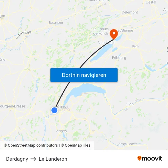 Dardagny to Le Landeron map