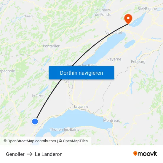 Genolier to Le Landeron map