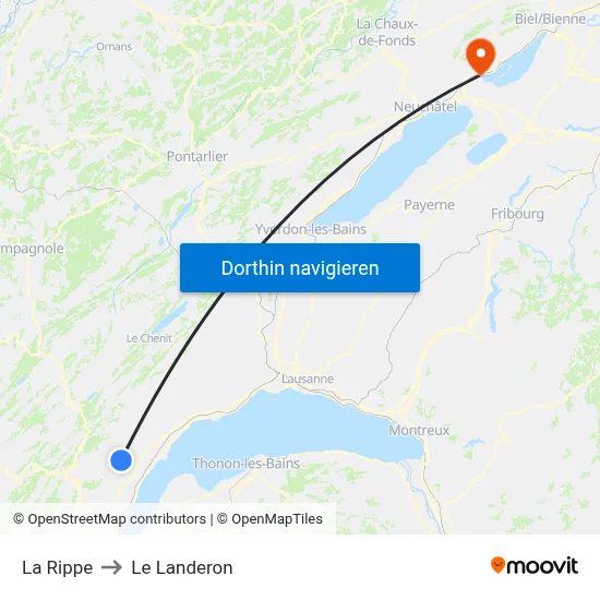 La Rippe to Le Landeron map
