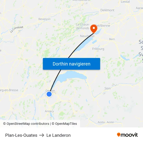 Plan-Les-Ouates to Le Landeron map