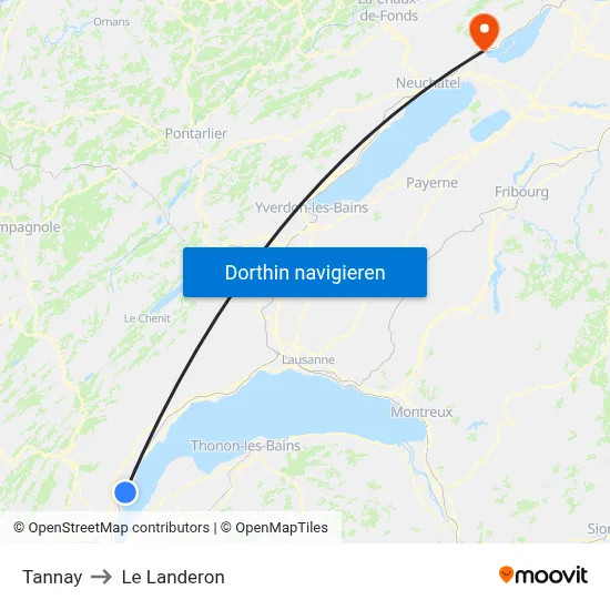 Tannay to Le Landeron map