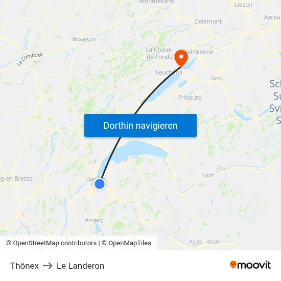 Thônex to Le Landeron map