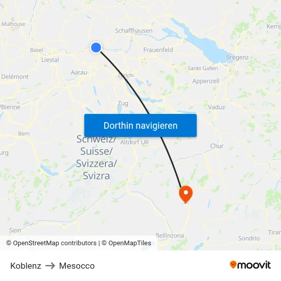 Koblenz to Mesocco map