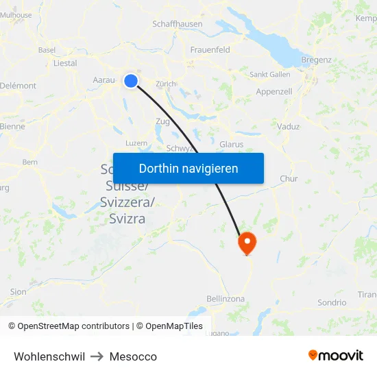 Wohlenschwil to Mesocco map