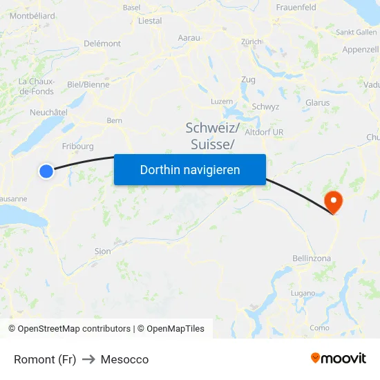 Romont (Fr) to Mesocco map