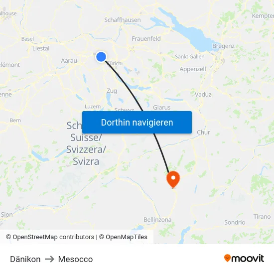 Dänikon to Mesocco map