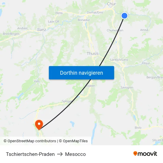 Tschiertschen-Praden to Mesocco map