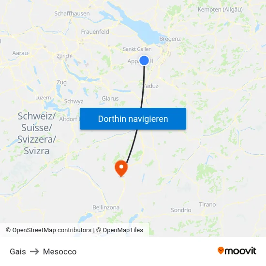 Gais to Mesocco map