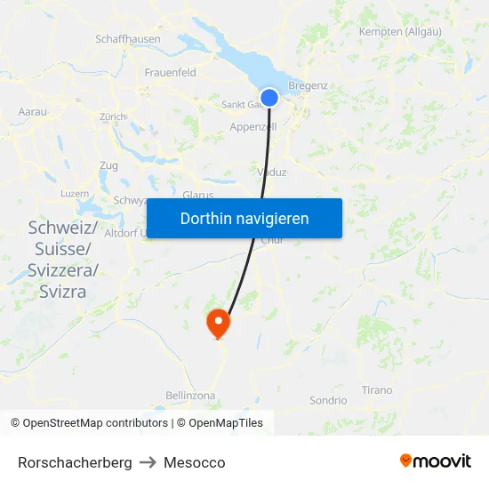 Rorschacherberg to Mesocco map
