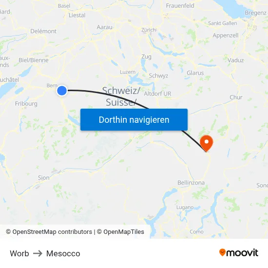 Worb to Mesocco map