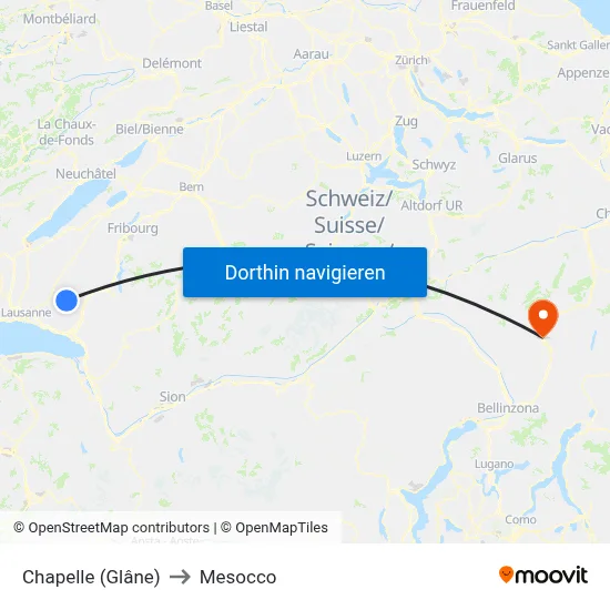 Chapelle (Glâne) to Mesocco map