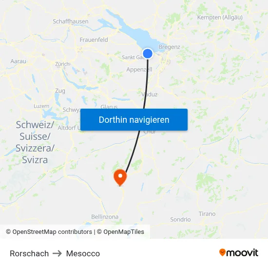 Rorschach to Mesocco map