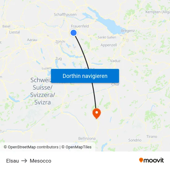 Elsau to Mesocco map