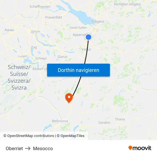 Oberriet to Mesocco map