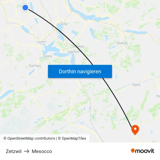 Zetzwil to Mesocco map