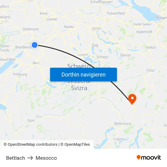 Bettlach to Mesocco map
