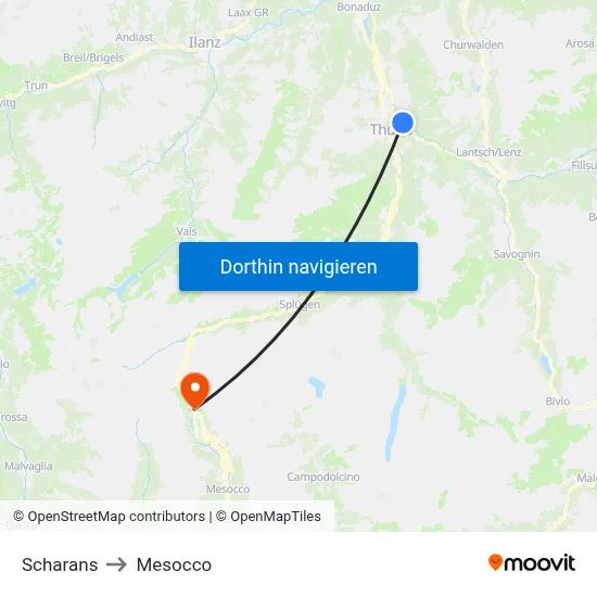 Scharans to Mesocco map