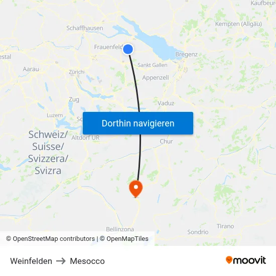 Weinfelden to Mesocco map