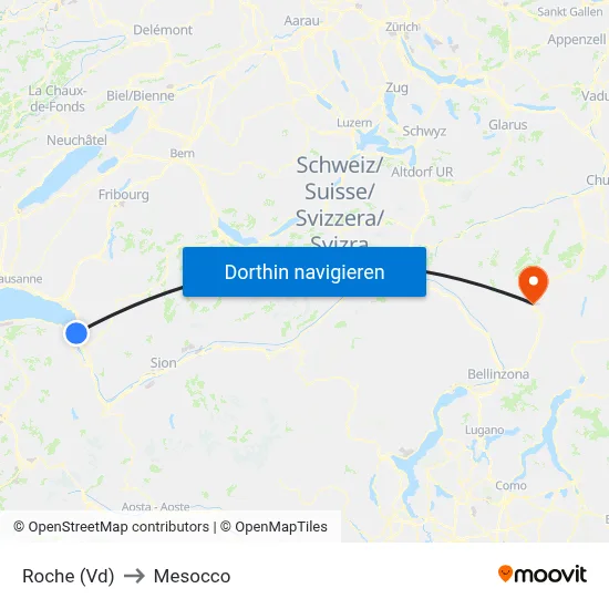 Roche (Vd) to Mesocco map