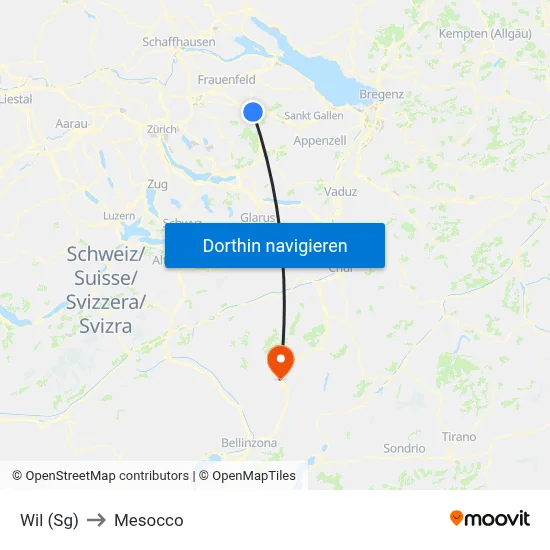 Wil (Sg) to Mesocco map