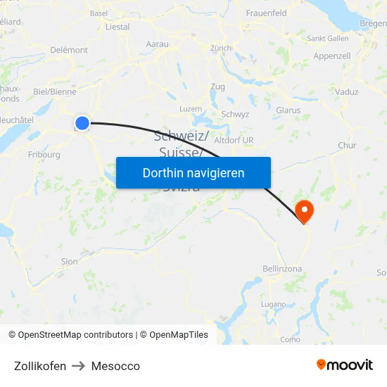 Zollikofen to Mesocco map
