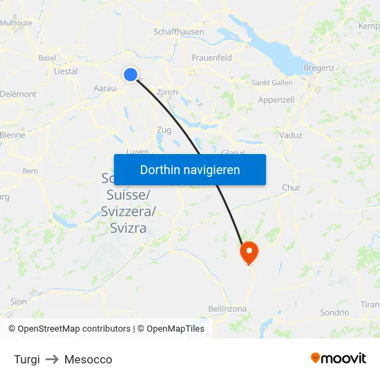 Turgi to Mesocco map