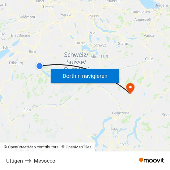Uttigen to Mesocco map