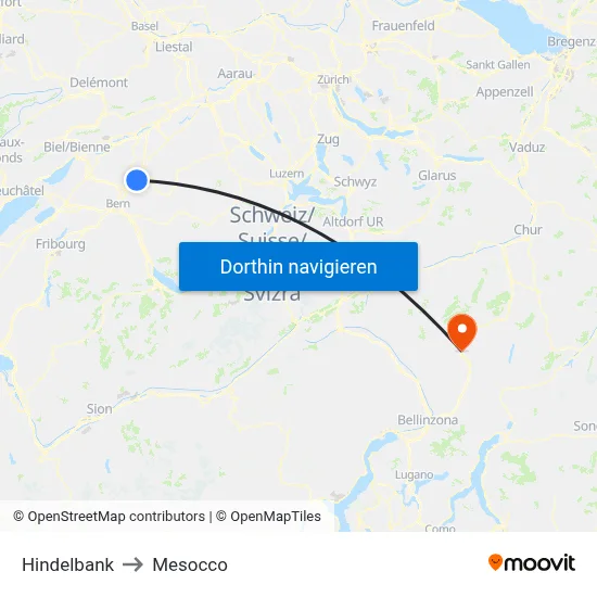 Hindelbank to Mesocco map