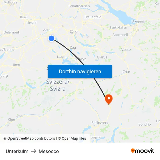 Unterkulm to Mesocco map