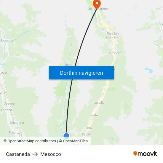 Castaneda to Mesocco map