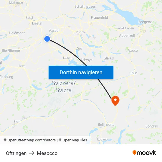 Oftringen to Mesocco map
