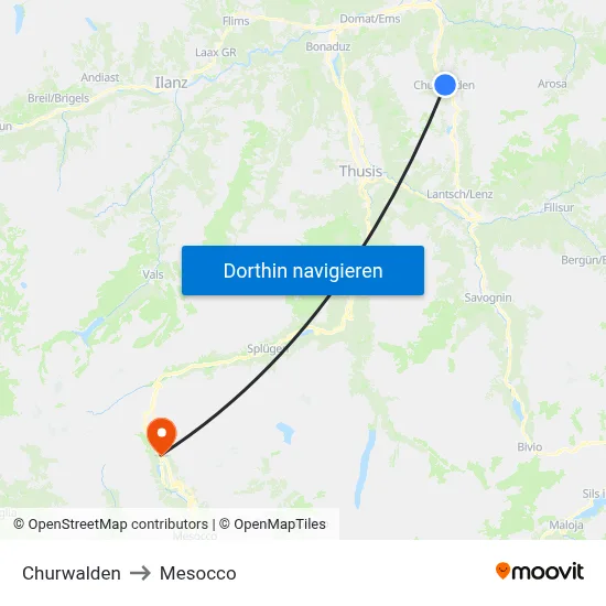 Churwalden to Mesocco map