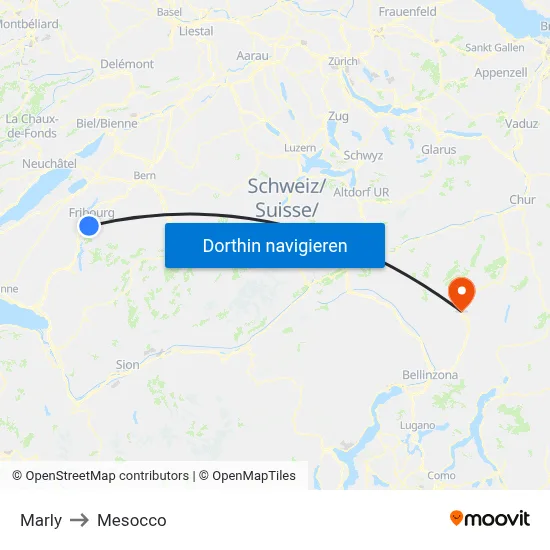 Marly to Mesocco map
