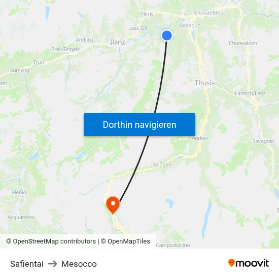 Safiental to Mesocco map