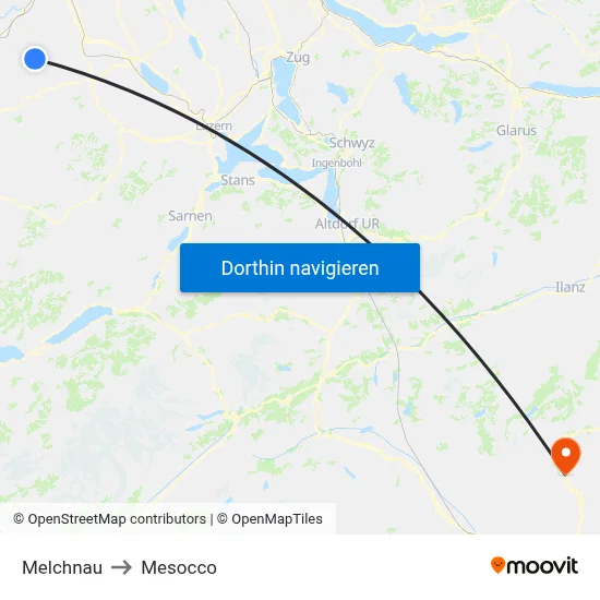 Melchnau to Mesocco map